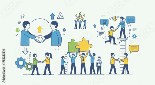 Business people working together closely.