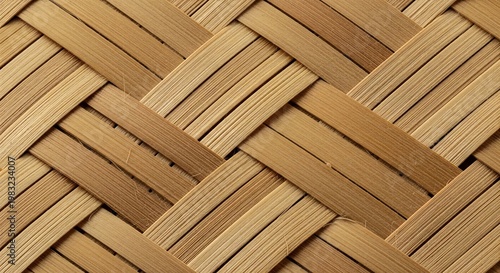 Close-up Macro Shot of Woven Bamboo Texture Pattern.