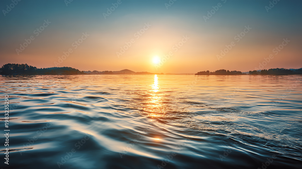Fototapeta premium A stunning sunset over tranquil waters, creating a serene and peaceful landscape, perfect for relaxation and inspiration.
