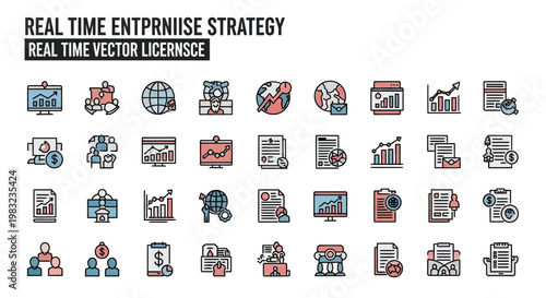Real time enterprise strategy vector icon set