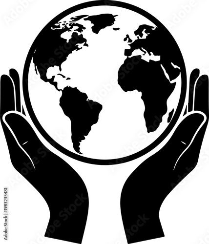 Global earth globe held by human hands silhouette for conservation.