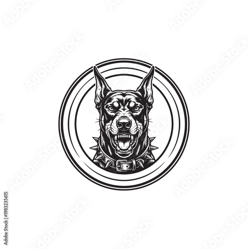 Aggressive Doberman Dog Head Emblem.