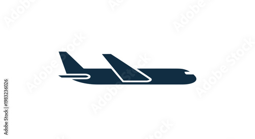 Modern Jet Airplane Icon - Dark Blue Silhouette on White Background