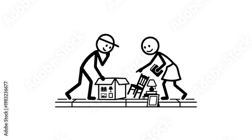 Couple Unpacking Moving Boxes Together