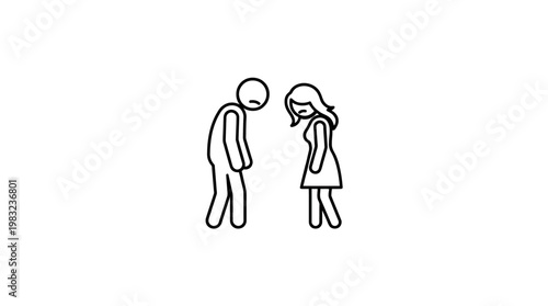 Sad Couple Looking Down in a Simple Line Drawing