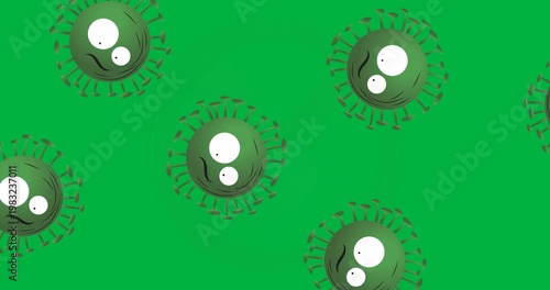 Digital animation of stop sign over multiple covid-19 cells against black background