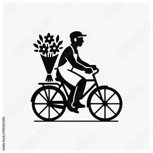 Bicyclist delivering flowers, silhouette, man on bike