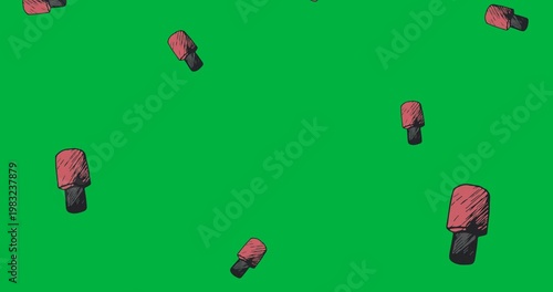 Digital animation of multiple nail paint icons falling against black background