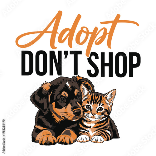 Adopt Don't Shop campaign with cute dog and cat illustration tshirt design
