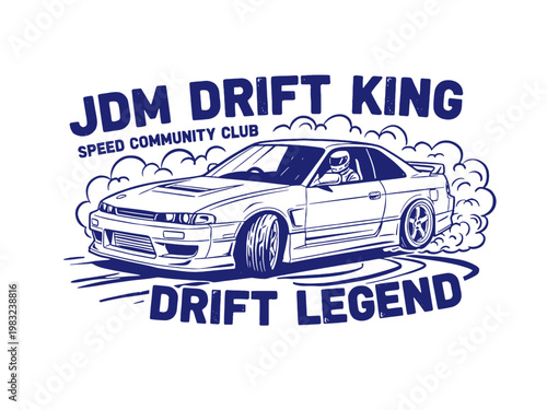 JDM Drift King artwork. Speed racing poster design. Road speed graphic print. Drift legend car design. Sport car print design for t shirt print.