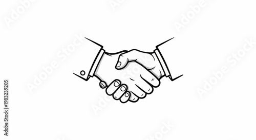 Black and white line drawing of two hands shaking