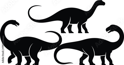Black silhouette of dinosaur in a stylized cartoon design