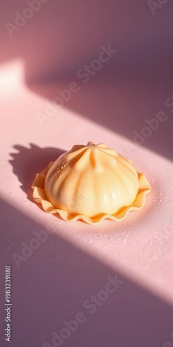 A single raviolo, a pillow of dreams in a soft, dewy embrace ,  artistic,  embrace