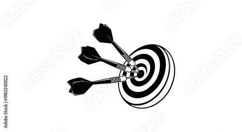 Black and white illustration of three darts hitting a dartboard target