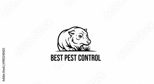 Black and white line art logo of a wild boar in grass with text below