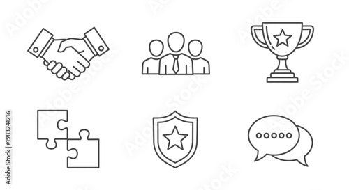 Business icons handshake people puzzle.