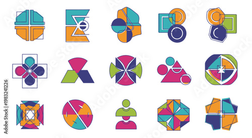Colorful geometric shapes icons set.
