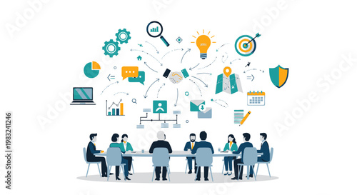 Business people sitting at meeting table.