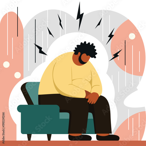 Depressed Overweight Man Sitting Alone Dealing with Mental Health Issues and Emotional Distress