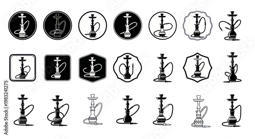 Collection of Hookah Icons and Symbols, Water Pipe Vector Graphics
