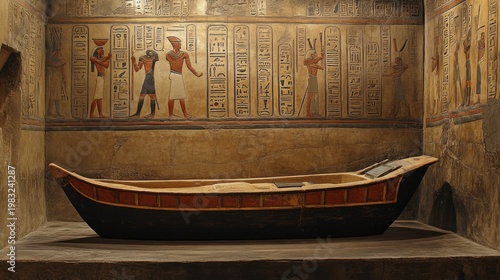Ancient egyptian tomb with boat