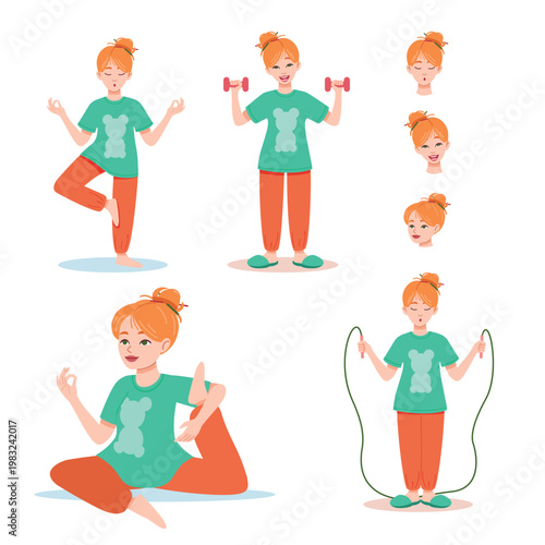 Young woman healthy lifestyle yoga fitness workout set