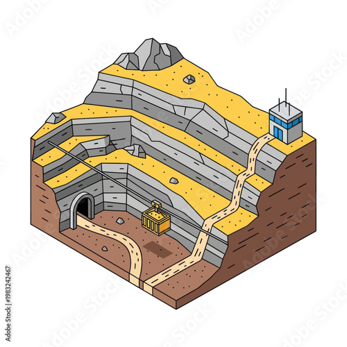 Open Pit Mine Cross Section Illustration.