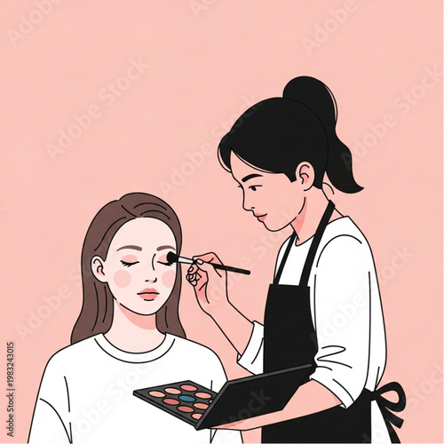 Makeup Artist Applying Eyeshadow to Client.
