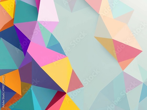 Geometric shapes interact in a vibrant, dynamic balance of color and form, creating a sense of energetic flow,  shapes,  dynamic