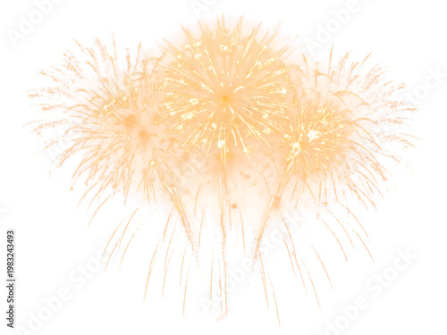 Golden fireworks exploding isolated on transparent background in celebration