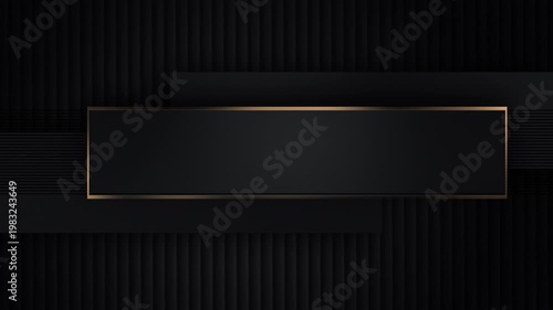 Luxury black background with golden glowing frame and subtle vertical ribs. Smooth seamless loop animation with soft light movement. Elegant premium abstract design for branding titles presentation