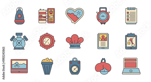 Collection of colorful icons and symbols.