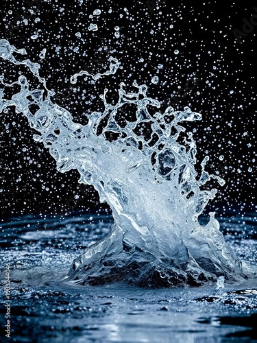 High-speed capture of water jet impact, forming intricate patterns and textures,  motion,  high speed