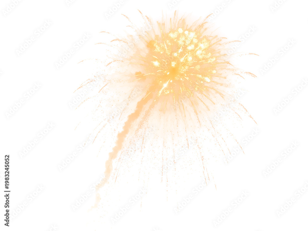 Obraz premium Vibrant yellow firework explosion isolated on transparent background with sparks flying