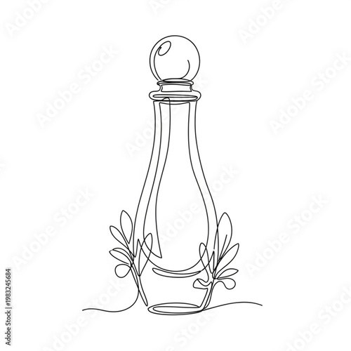 Illustration of Perfume Bottle with Floral Decor.
