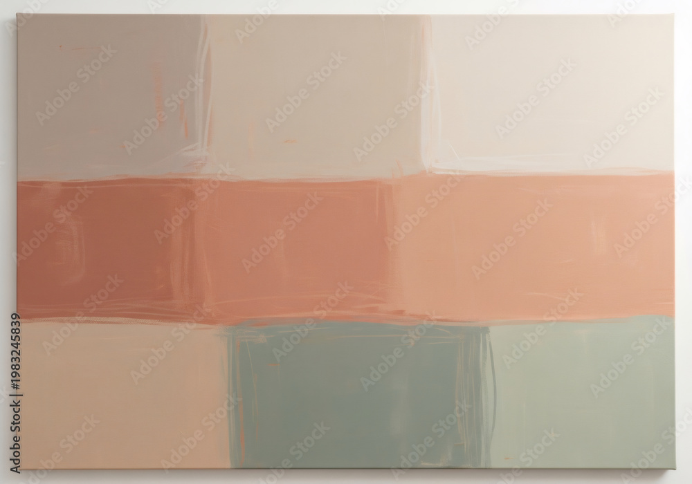 Fototapeta premium Minimalist abstract oil painting, earthy terracotta and sage green color blocks, contemporary canvas art for interior design