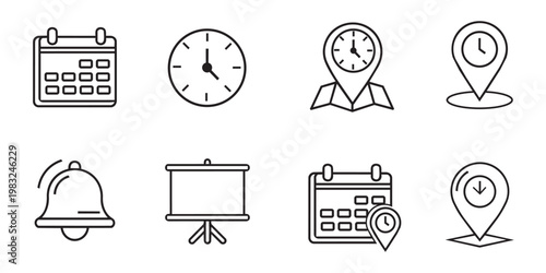 Time management and scheduling icons a collection of linear designs