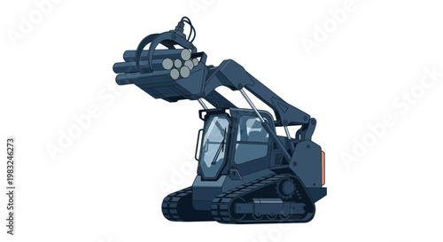 Skid Steer Loader with Log Grapple Lifting Logs Isolated