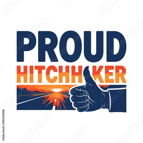 Proud hitchhiker giving thumbs up on open road at sunset tshirt design