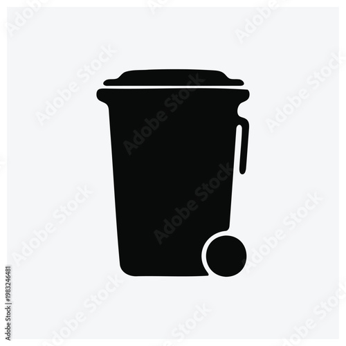 Trash can silhouette with lid and discarded item