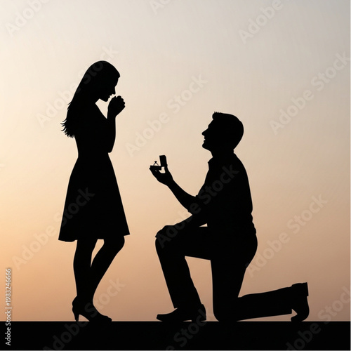Man Proposing to Woman Silhouette Scene.