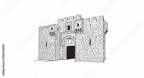 Ancient stone gateway with battlements and arched entrance