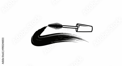 Black mascara brush with a sweeping stroke of cosmetic applied