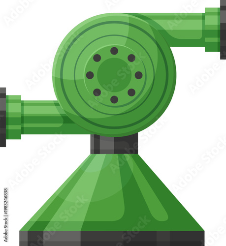 Green garden sprinkler distributing water for irrigation