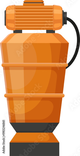 Orange water pump with a pressure tank delivering water, illustrating plumbing system