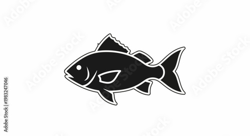 Black silhouette of a fish on a white background