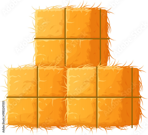 Three square hay bales stacking up, representing farming and country life