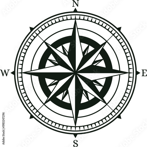 Compass rose symbol representing direction, exploration, guidance, and travel