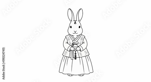 Anthropomorphic rabbit in traditional East Asian garment holding a decorative orb