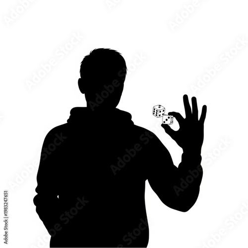 Man silhouette holding dice in hand.